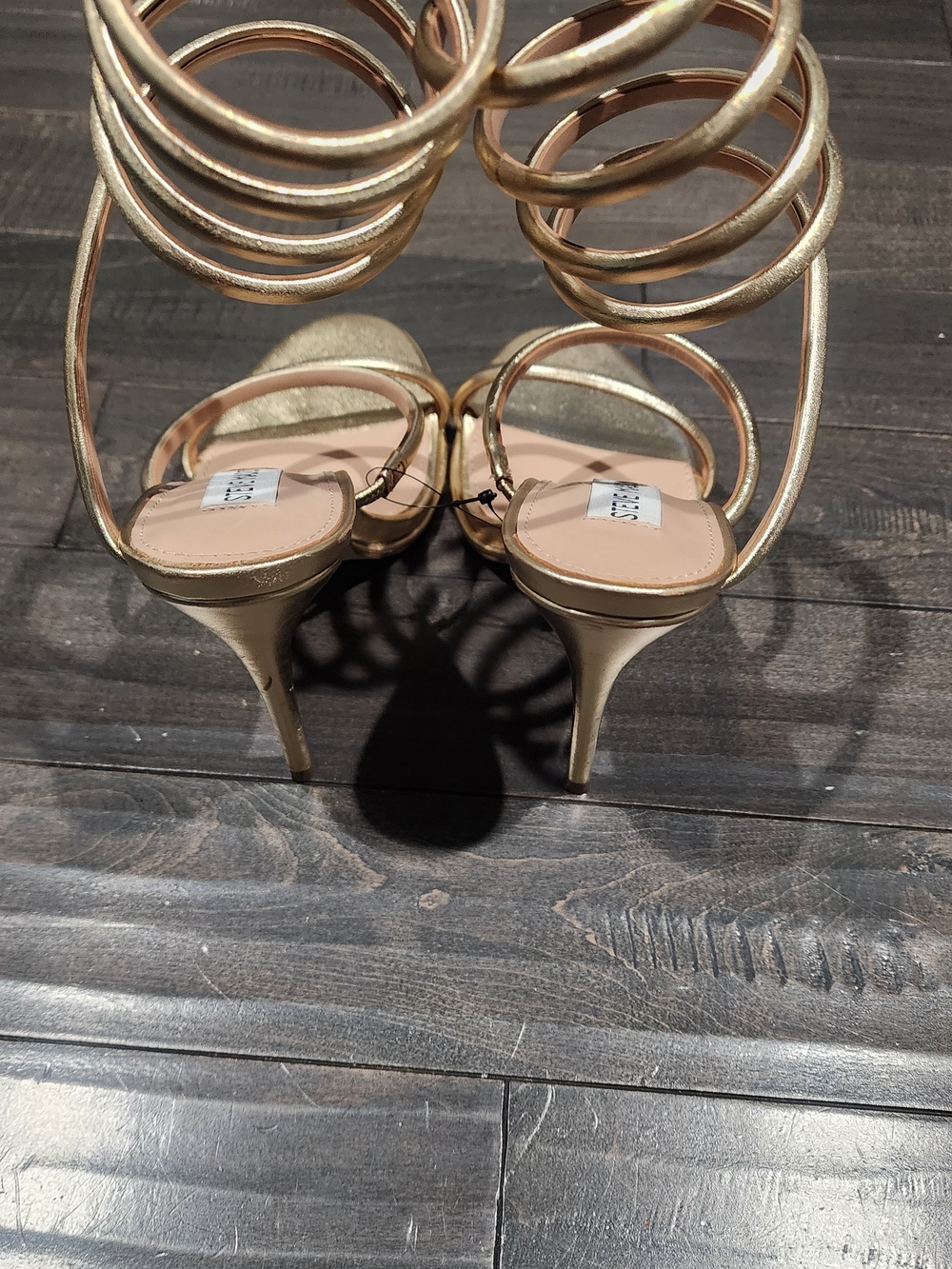 Steve Madden Exotica Gold Strappy Stiletto Sandals - Women's Dress Heels - Picture 3 of 6